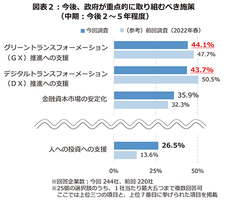 図表2：今後、政府が重点的に取り組むべき施策（中期：今後2～5年程度）